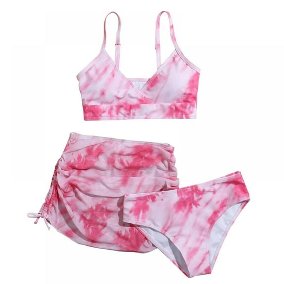 AJZIOJIRO 7-12Years Girl's 3-piece Bathing Suit Swimswear Swimsuit with Cover Up Beach Skirt - Large Girl Bikini Girls Quick Dry Swimsuit