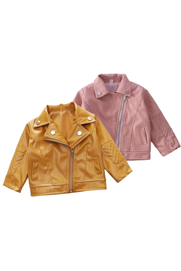 9M-6T Girls Motorcycle Faux Leather Coats for Toddler Baby Oblique Zip up Outwear Infant Lapel PU Leather Moto Jacket