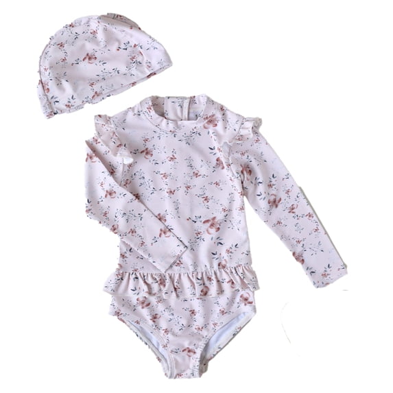 AJZIOJIRO Baby Girls Long Sleeve Ruffle Bathing Suits Toddler Infant Summer Floral Swimsuit UPF 50+ Sun Protection Swimwear 6M-8T