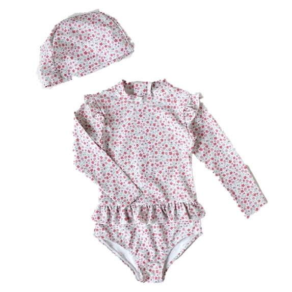 AJZIOJIRO Baby Girls Long Sleeve Ruffle Bathing Suits Toddler Infant Summer Floral Swimsuit UPF 50+ Sun Protection Swimwear 6M-8T