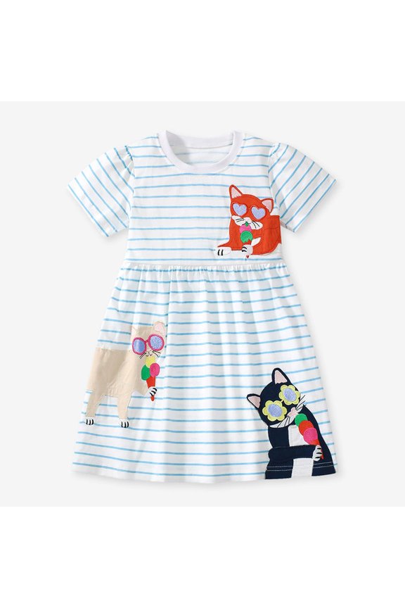 Baby Girls Summer Cartoon Dress 2-7Y Kids Party Tutu Princess Dress Toddler Cotton Dance Skirt