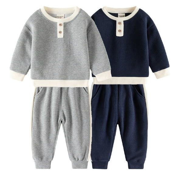 AJZIOJIRO Baby Kids 2Pcs Spring Fall Sweatshir Outwear for Boys,1-8Y Toddler Long-Sleeved Pullover Sweatsuit Pants Set Kid Solid Color Crewneck Casual Clothes Set