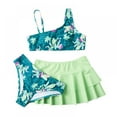thumbnail image 1 of AJZIOJIRO Big Gilrs Swimsuit Separate Printed Floral 3-piece Shorts Bikini Girls' Swimswear with Cover Up, 1 of 6