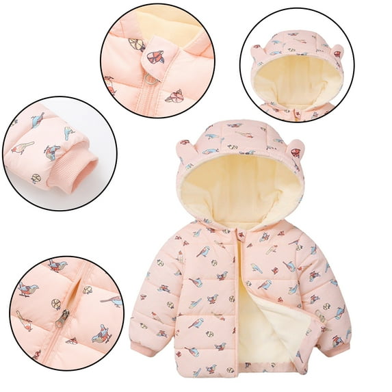AJZIOJIRO Boys Girls Zipper down Jacket & Outerwear,1-7 Years Infant Bear Ears Hooded down Jacket Coat