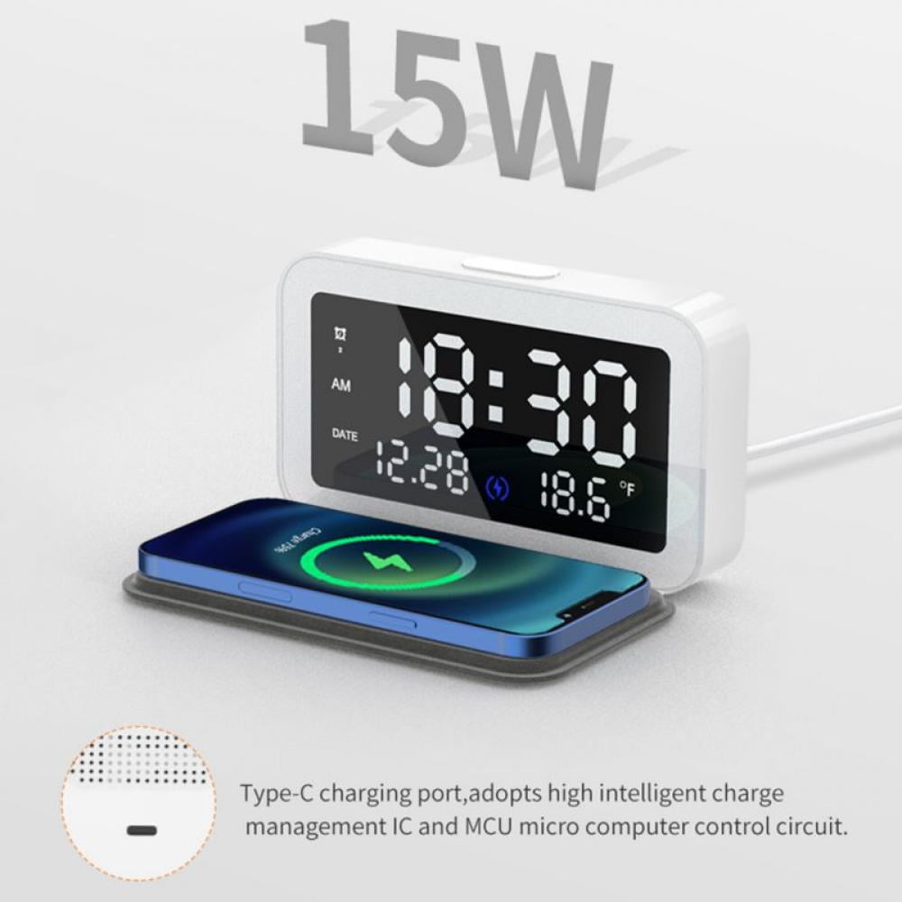 AJZIOJIRO Digital Alarm Clock 15W Wireless Fast Charger For IPhone ...