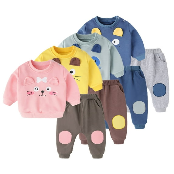 AJZIOJIRO Fall Newborn Pullover Sweatshirts Suits for 6 Month-3 Years Boys Girls,Premium Winter Warm Cotton Casual Cartoon Infant Sweatshirts Long Sleeve Top + Pants 2PCS Sets