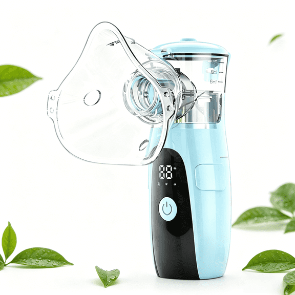 AJZIOJIRO Handheld Humidifier 0.5-5m Particles,Portable Ultrasonic Cool Mist Steam Inhaler With LED Display Blue