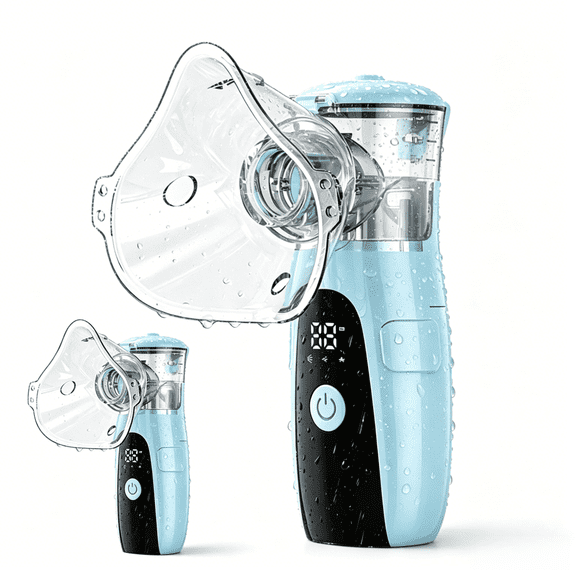 AJZIOJIRO Handheld Ultrasonic Humidifier Portable Evaporative Compressor With LED Display USB/Battery Steam Inhaler Blue