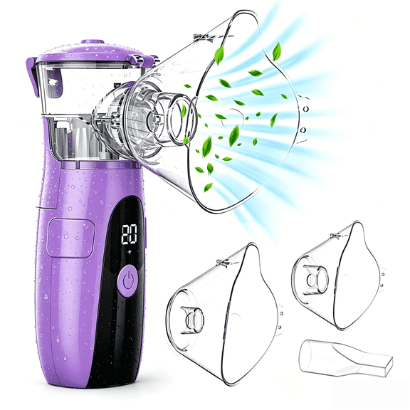 AJZIOJIRO Handheld Ultrasonic Humidifier Portable Steam Inhaler USB/Battery Auto-Clean for Home & Travel Purple