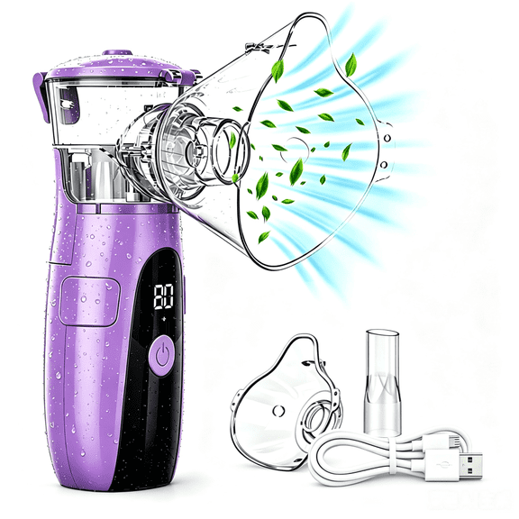 AJZIOJIRO Handheld Ultrasonic Humidifier Portable Steam Inhaler USB/Battery Auto-Clean for Home & Travel Purple