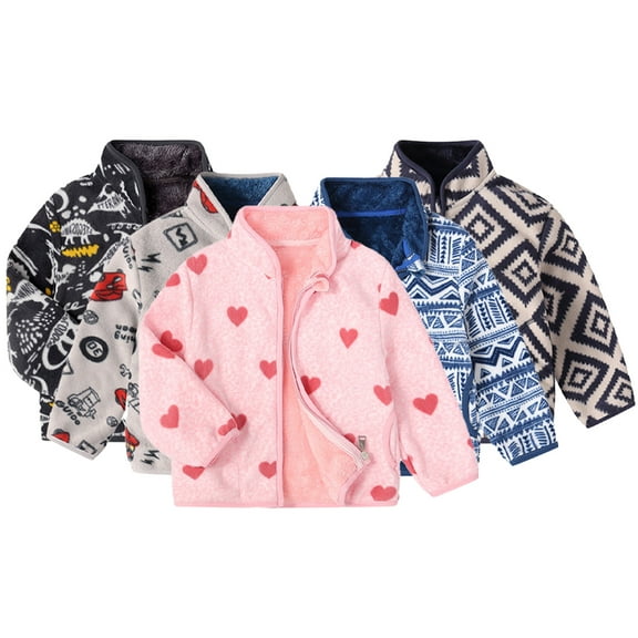 AJZIOJIRO Kids Baby Boys Girls Autumn Winter Jacket Outerwears, 2-9Y Toddler Fleece Full-Zip Sweatshirt Jacket Long Sleeve Cozy Plush Warm Fleece Coats Tops