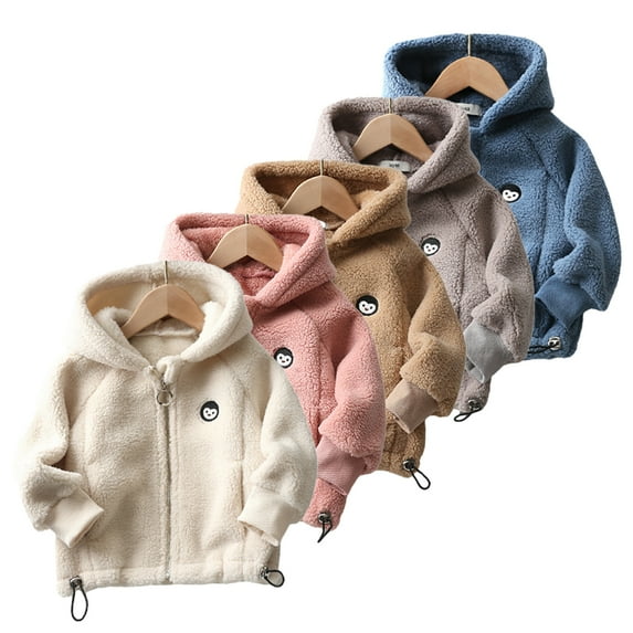 AJZIOJIRO Kids Baby Boys Girls Fleece Jacket Outwear 1-12T Autumn Winter Hooded Warm Outwear Pockets Zip Soft Cozy Toddler Plush Thick Jacket Coats