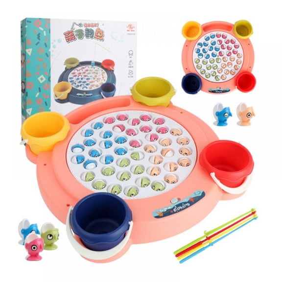 AJZIOJIRO Kids Baby Fishing Game Toy Play Set w/ 45 Frogs, 4 Poles/Rods, on-Off Music & Rotating Board for Toddlers, Interactive Family Party Toys