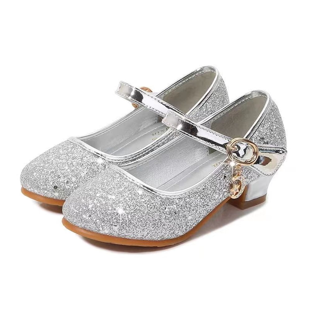 AJZIOJIRO Kids Girls Princess Dress Shoes Toddler Low Heels Sparkle
