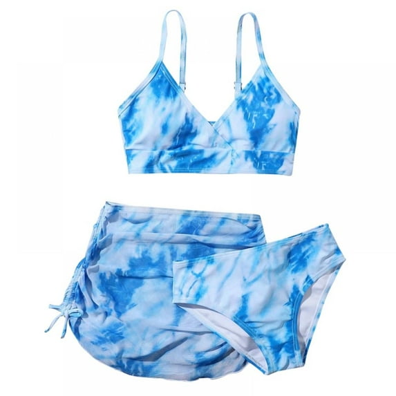 AJZIOJIRO 7-12Years Girl's 3-piece Bathing Suit Swimswear Swimsuit with Cover Up Beach Skirt - Large Girl Bikini Girls Quick Dry Swimsuit