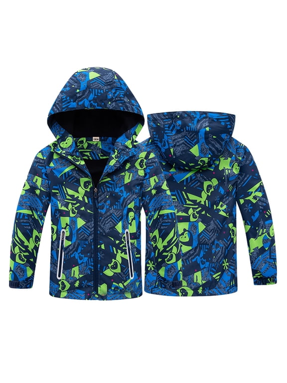 Kids Girls Winter Windbreaker Jacket Toddler Boys Camouflage Hooded Raincoat Fleece Lined Outwears Casual Dust Coats for 3-12T