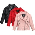 thumbnail image 1 of AJZIOJIRO Kids Toddler Boys Girls Leather Jackets 2-14Y Spring Autumn Jacket Collar Motorcycle Faux Leather Zipper Lapel Teen Autumn Winter Coats Outwear, 1 of 8
