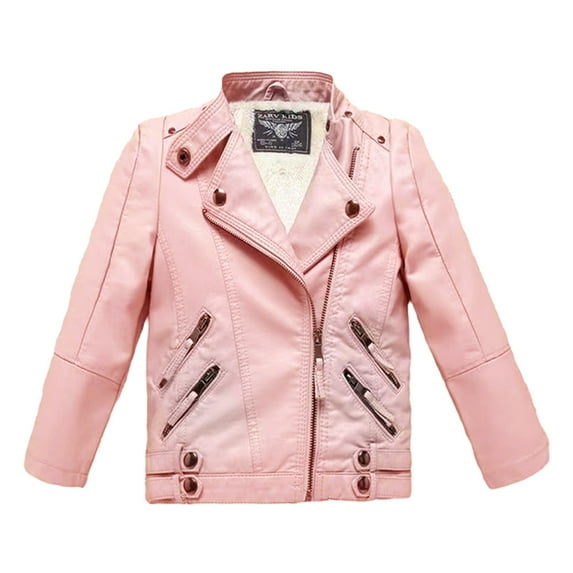 AJZIOJIRO Kids Toddler Boys Girls PU Leather Jacket Youth Winter PU Leather Outwear Baby Zipper Fleece Motorcycle Faux Leather Jackets Coat for 2-14Y