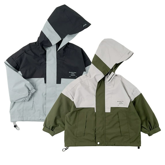 AJZIOJIRO Kids Toddler Boys Waterproof Jackets for Baby Cotton Lined Rain Jackets Hooded Patchwork Color Trench Coats Children Spring Autumn Windbreaker Jacket Outerwear 2-10Y