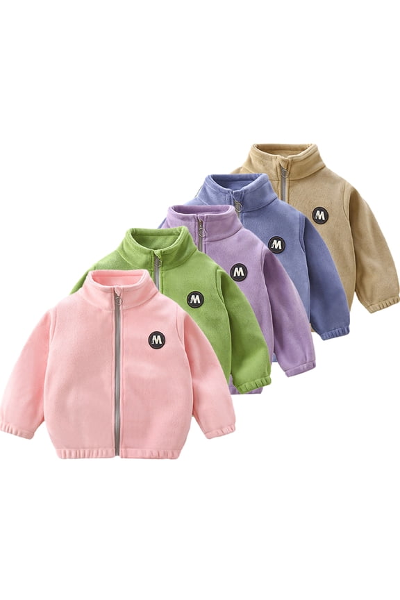 Kids Toddler Fall Winter Fleece Coats Tops for Boys Girls,Zipper Padded Outerwear Jacket Baby Spring Fall Long-Sleeved Standing Collar Thickened Jacket 1-12 Years