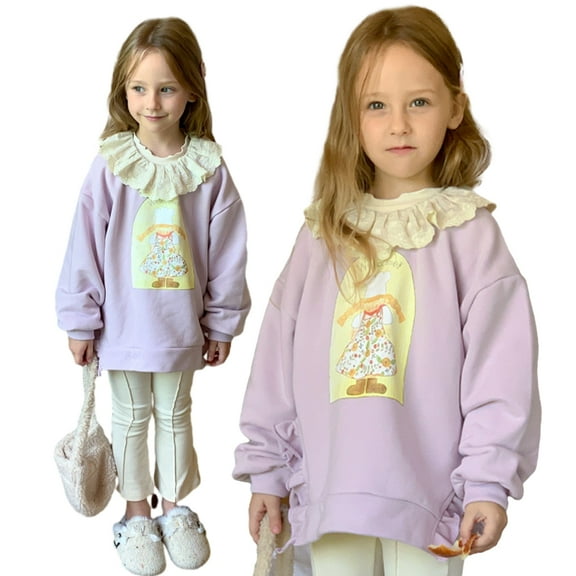 AJZIOJIRO Kids Toddler Girls Pullover Sweatshirts Mint leaf collar Casual Pullover Sweatsuit Long Sleeve Crewneck Tops Sweatshirts Shirts Cotton Cartoon Tops,Size 1-7