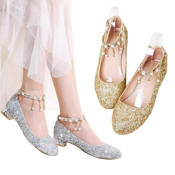 AJZIOJIRO Kids Toddler Girls Shoes Princess Shoes Girls Sequin Dress Flats Wedding Party Heel Princess Shoes Baby Student Performance Shoes Mary Jane Shoes
