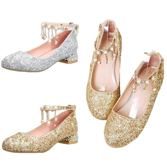 AJZIOJIRO Kids Toddler Girls Shoes Princess Shoes Girls Sequin Dress Flats Wedding Party Heel Princess Shoes Baby Student Performance Shoes Mary Jane Shoes