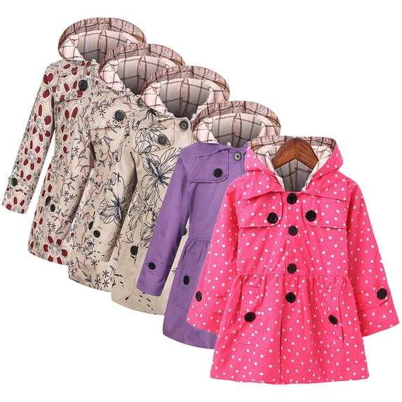 AJZIOJIRO Kids Toddler Girls Trench Coats Jacket with Hood for Spring Fall 2-12Y Children Thickened Tops Baby Girls Windbreaker Coats Outerwear