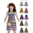 thumbnail image 1 of AJZIOJIRO Little Girl's Girl Off-Shoulder Dress Boho Front Sleeveless Flared Short Dress, 1 of 10