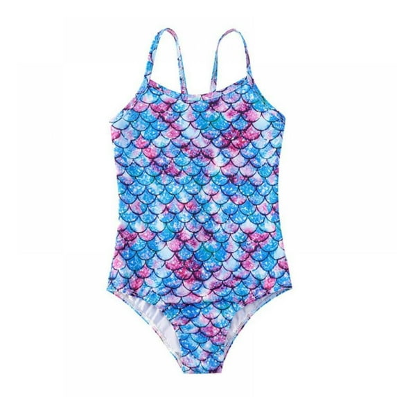AJZIOJIRO Little Girls One-Piece Swimwear Beach Bathing Suit Fish Scale Swimsuit for Kids Age 4-9 Years