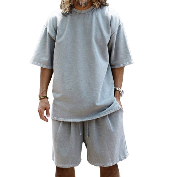 AJZIOJIRO Men Summer T-Shirts Shorts Set Casual Short Sleeve Cotton Shirt Tops Pants Set M-3XL