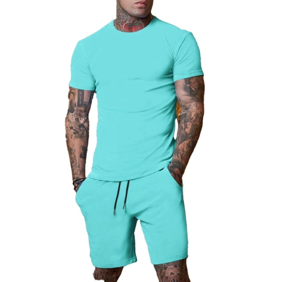 AJZIOJIRO Men's Summer Casual T-Shirts Shorts Set Short Sleeve Cotton Shirt Tops Pants Set M-3XL