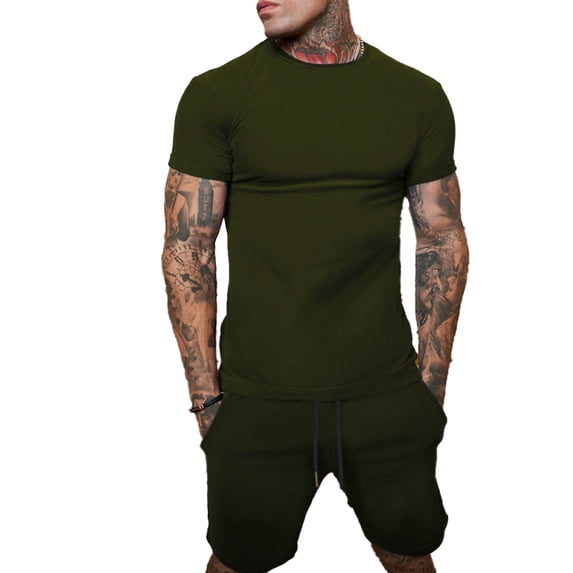 AJZIOJIRO Men's Summer Casual T-Shirts Shorts Set Short Sleeve Cotton Shirt Tops Pants Set M-3XL