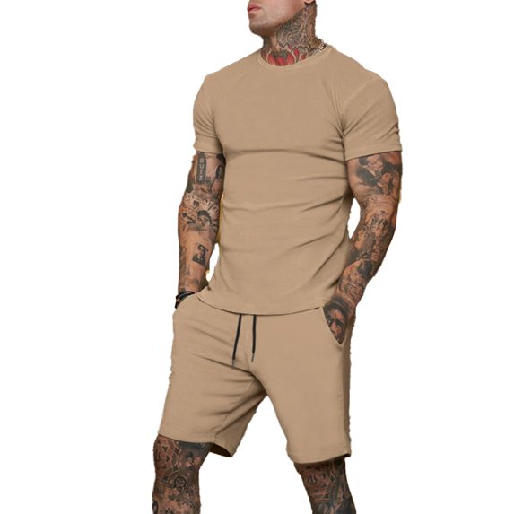 AJZIOJIRO Men's Summer Casual T-Shirts Shorts Set Short Sleeve Cotton Shirt Tops Pants Set M-3XL