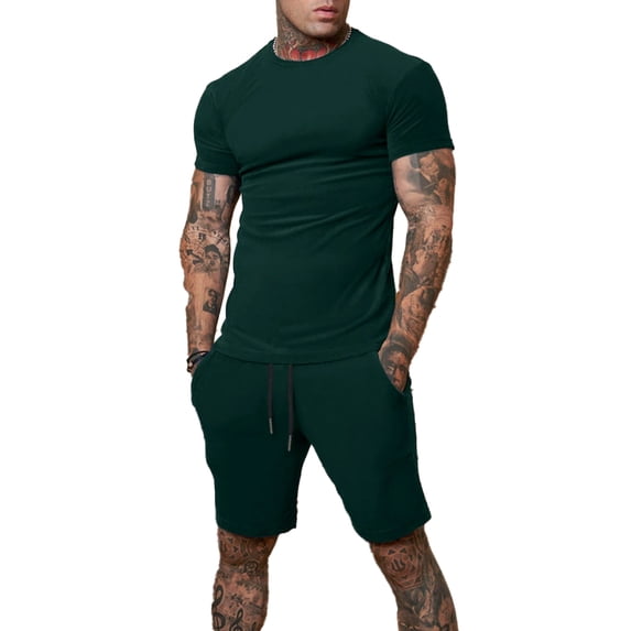 AJZIOJIRO Men's Summer Casual T-Shirts Shorts Set Short Sleeve Cotton Shirt Tops Pants Set M-3XL