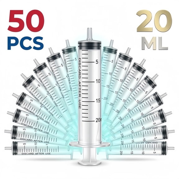 AJZIOJIRO Needleless 20ml Plastic Syringes with Dust Protective Lids, 50 Unit Pack Suitable for Lab Testing, Craft Adhesive and Oil Distribution