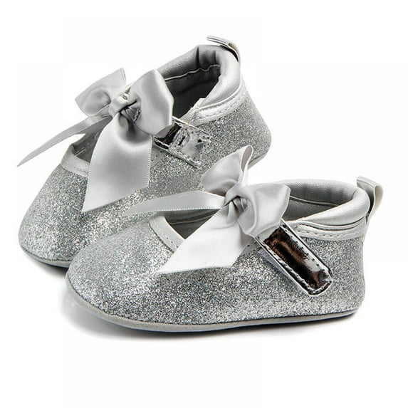 AJZIOJIRO Newborn Baby Girls Princess Shoes Lovely Bow Solid Color Soft Sole Sequins Shoes 0-18 Months Baby Casual Walking Shoes