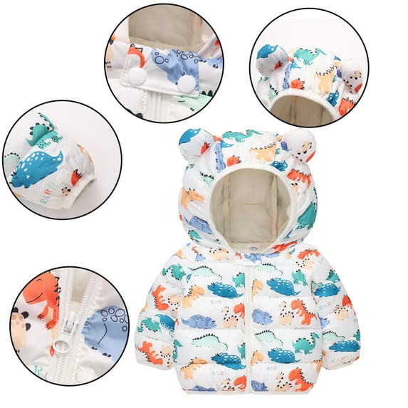 AJZIOJIRO Newborn Baby Unisex down Cotton Jacket Print Hooded down Jacket & Outerwear Winter Warm Lightweight Bear Ears Zipper Puffer Coat Kids Clothes
