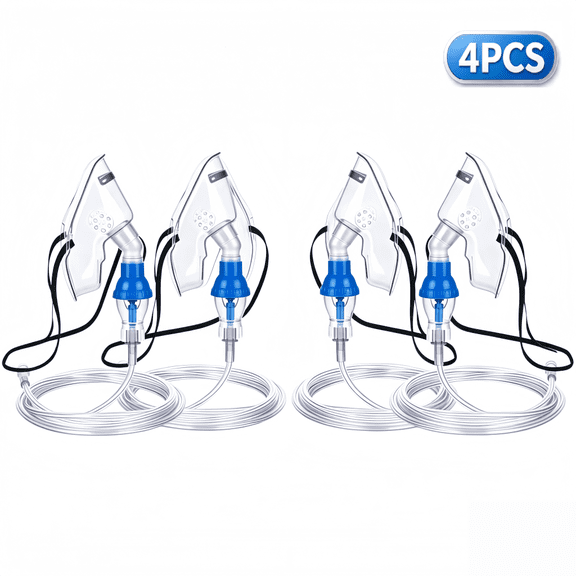 AJZIOJIRO Portable Oxygen Mask Set 4PCS with Adjustable Elastic Strap & Connecting Tubing for Household Breathing Support