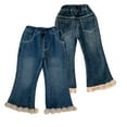 thumbnail image 1 of AJZIOJIRO Toddler Baby Girls Flare Jeans Kids Bell Bottom Denim Trousers Ripped Denim Ruffle Fleece Pant for 1-8 Years Old, 1 of 9