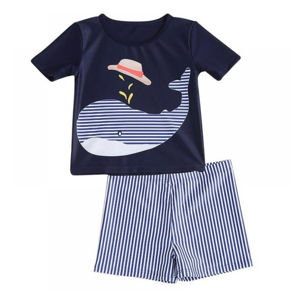 AJZIOJIRO Toddler Boys Bathing Suits Swimwear Set 2-Piece Short Sleeve Rash Guard Swimsuit and Swim Trunks Set Sunsuit UPF 50+