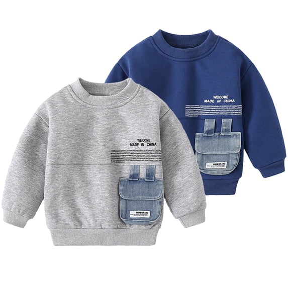 AJZIOJIRO Toddler Kids Winter Fleece Sweatshirt Top for Boys Girls 1-7Y Baby Long-Sleeved Round Neck Warm Sweatsuit Unisex Kid Plush Warmth Fall WinterPullover Top