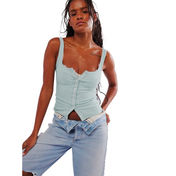 AJZIOJIRO Women Summer Slim Shirt Casual Sleeveless T-Shirt Cotton Lacy Straps Tops S-XL
