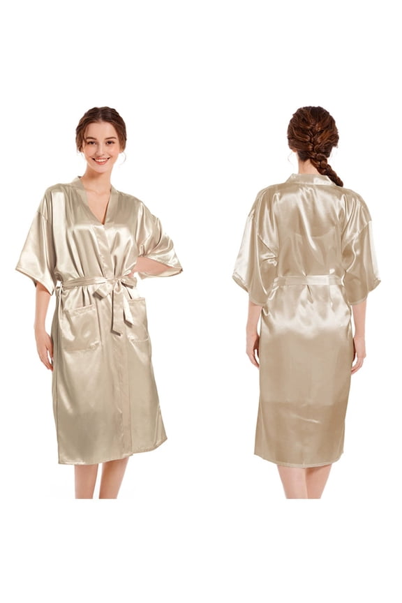 Women's Long Sleeve Bathrobe Nightgowns Satin Pajama Robe Nightwear Lacy Nightdress Sleepwear M-3XL