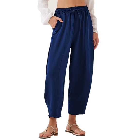 AJZIOJIRO Womens Casual Loose Pants Elastic Waist Cotton Trouser Wide Leg Pants S-3XL