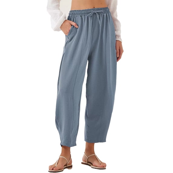 AJZIOJIRO Womens Casual Loose Pants Elastic Waist Cotton Trouser Wide Leg Pants S-3XL