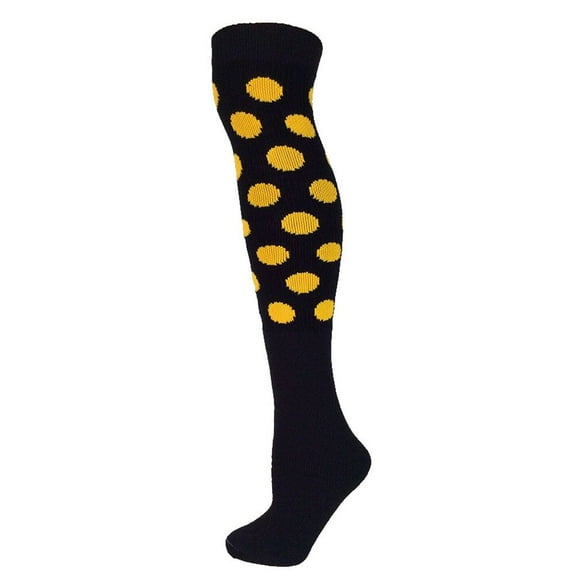 AJs Polka Dot Knee Socks - Black w/Gold Yellow