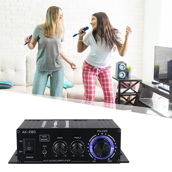 AK-280 Mini Hi-Fi Bluetooth Amplifier 2.0 Channel Stereo Audio Power Amp with Treble Bass Volume Control for Home Car Audio System 12V