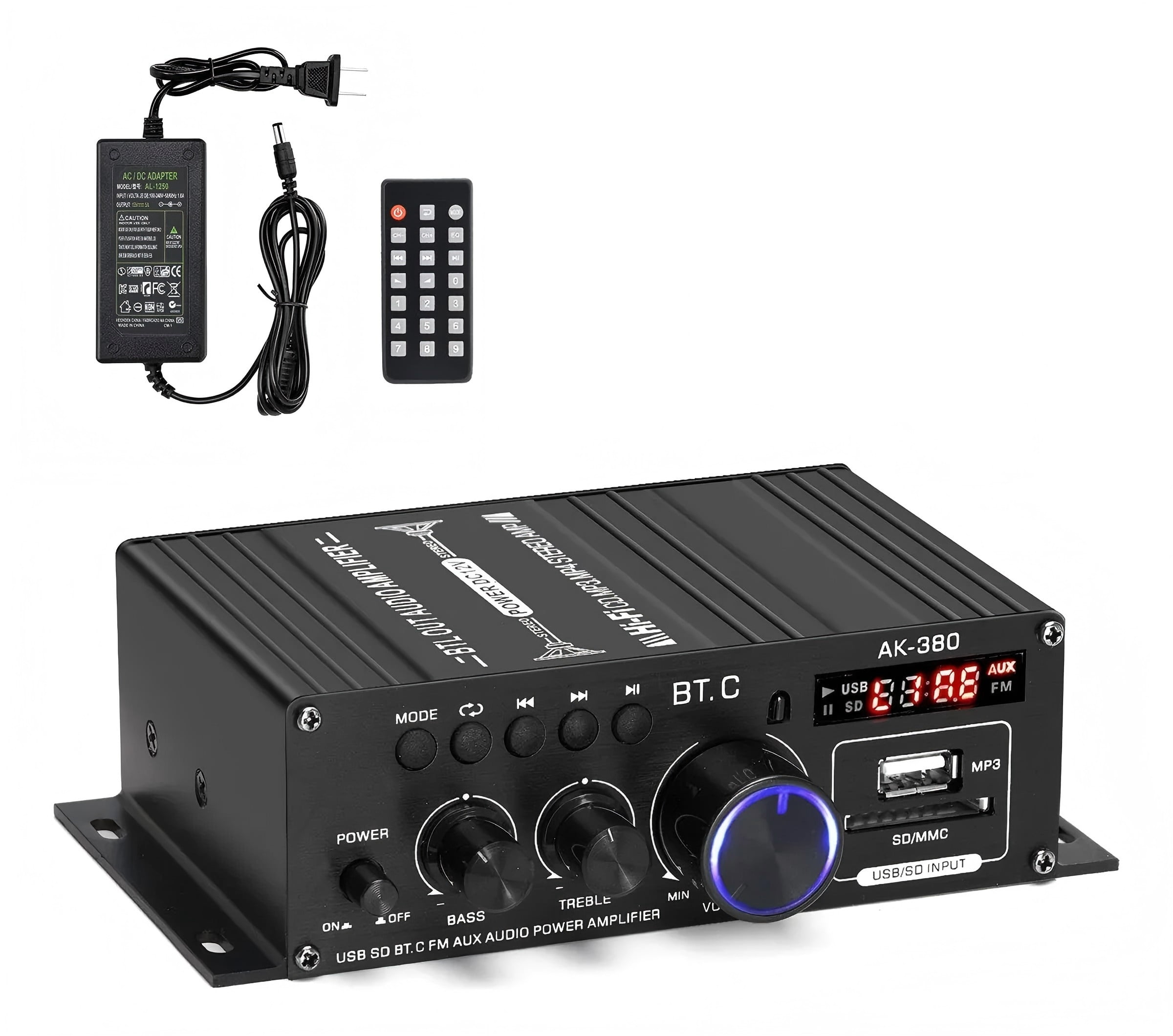 AK-380 USB SD BT.C FM AUX Audio Power Amplifier 400W+400W 2.0 CH