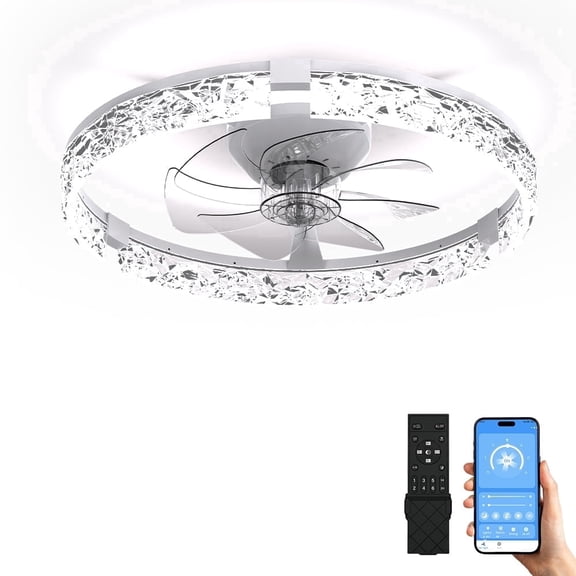 AK 50CM Ceiling Fan With Light, 3-In-1 Diamond Design, American Plastic Construction, Downward Lighting, 2.4G Remote Control, Quiet Indoor Fan Light For Bedroom, Living Room